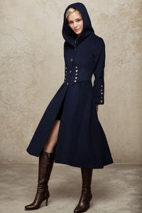 Hooded Wool Long Coat C739