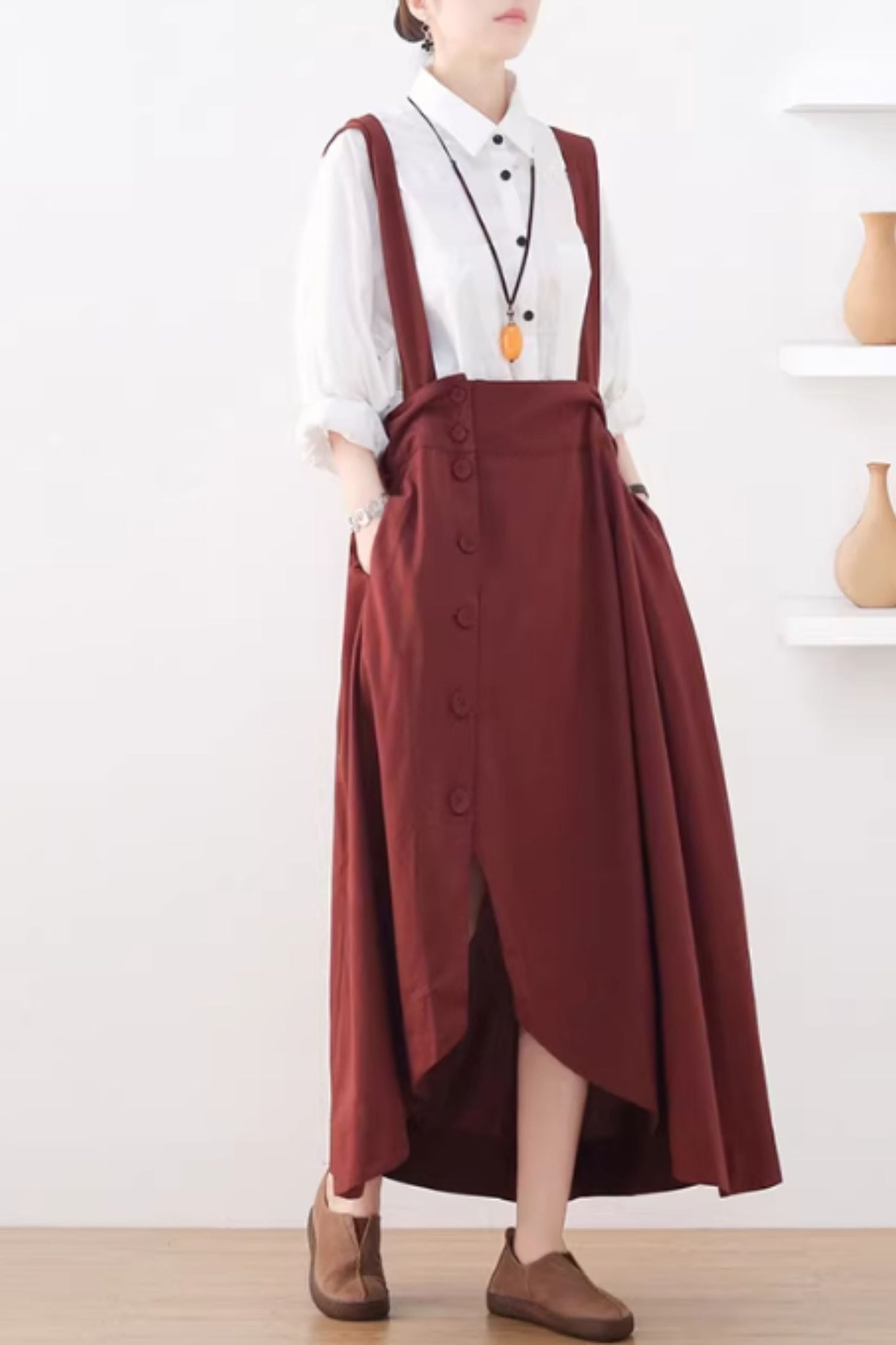 High waist irregular linen skirt women C5426