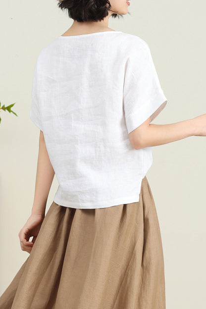 White casual linen summer top C4731