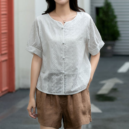 Button front white blouse top C5041
