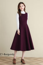 Load image into Gallery viewer, Long burgundy winter wool dress C4386
