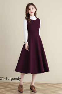 Long burgundy winter wool dress C4386