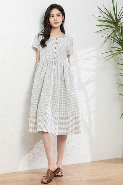 Oversized Button up Linen Dress with pockets c4979