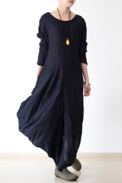 Irregular loose fitting long linen dress women C5423