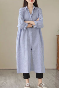 Loose fitting striple long shirt dress C4427