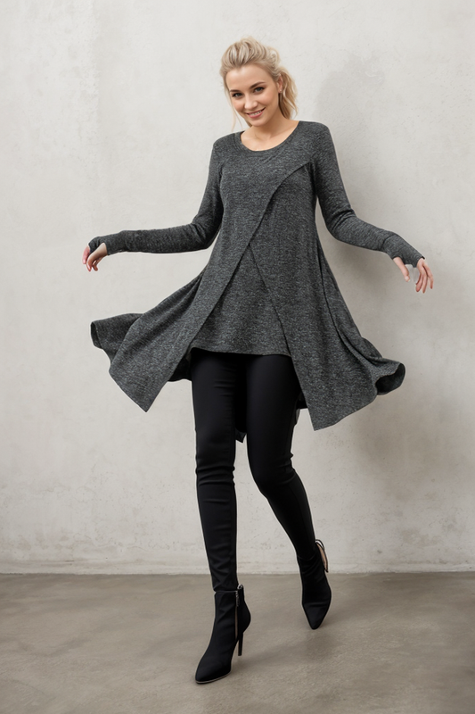 Asymmetrical knit womens autumn top dress C4385