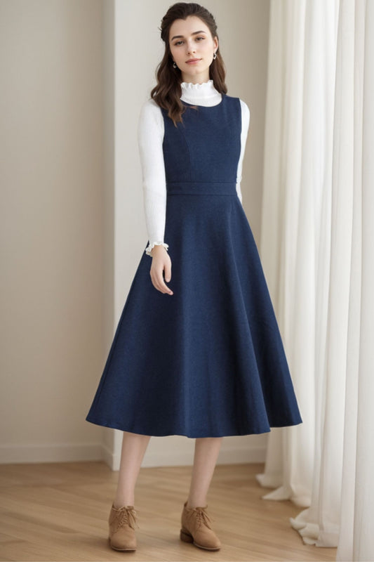 Winter Wool Pinafore Sleeveless Dress C4269