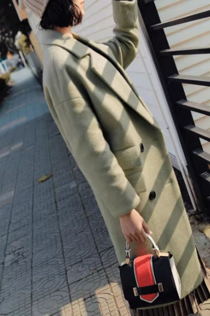 Double breasted warm long trench wool coat C5163