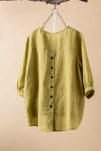 loose round neck cotton linen shirt L0620
