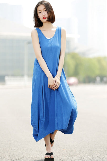 Linen long vest sleeveless dress C355