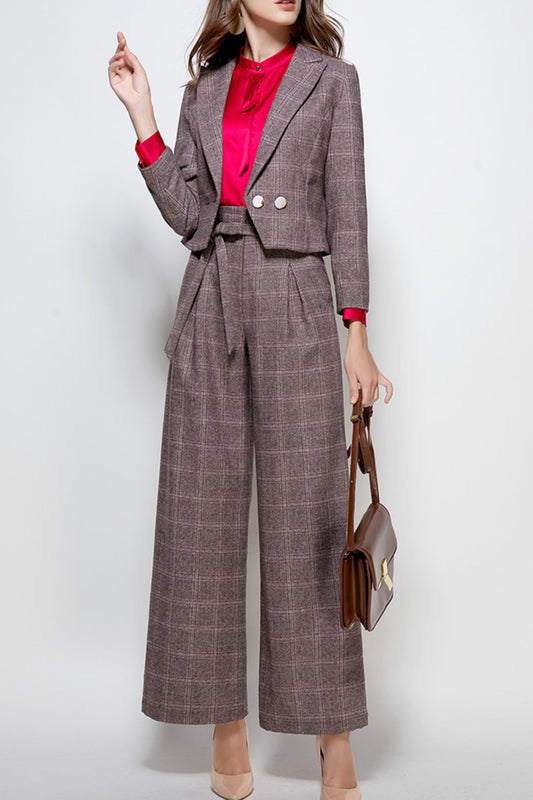Plaid winter wide leg wool pants c5075