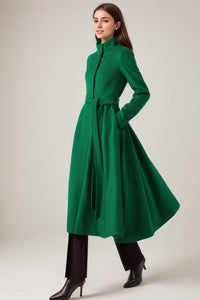 Green fit and flare long wool Coat C4331