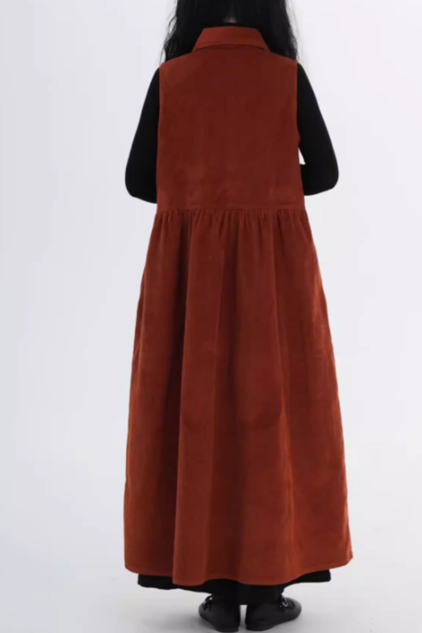 Sleeveless long corduroy dress for women C5431