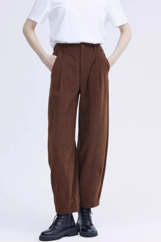 Brown loose fitting corduroy pants C5129