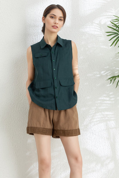 Women's Summer Sleeveless Linen Shirt C5315