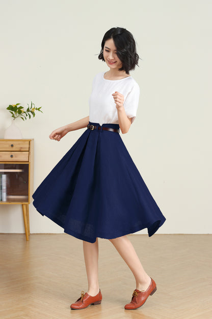 Navy blue Linen Skirt for Women C5403