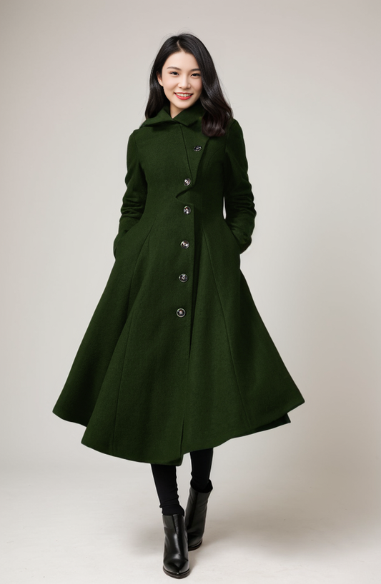 Handmade Hooded Maxi Asymmetrical Wool Coat Women C4402