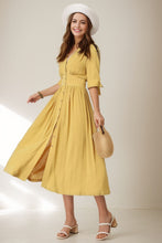 Load image into Gallery viewer, Deep V neck Linen party Dress C4068
