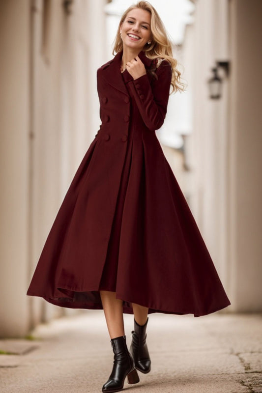 Womens Princess Burgundy Wool Coat C4521