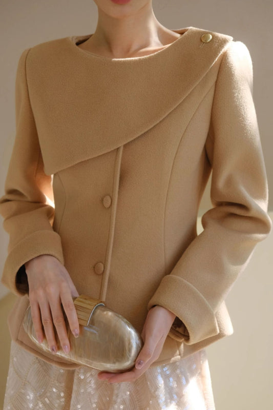 Asymmetrical short wool coat women C5174