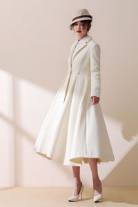 White wool wedding maxi coat dress C1779