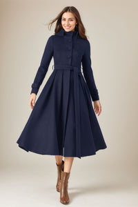 Navy Blue Long winter Wool Coat C4324