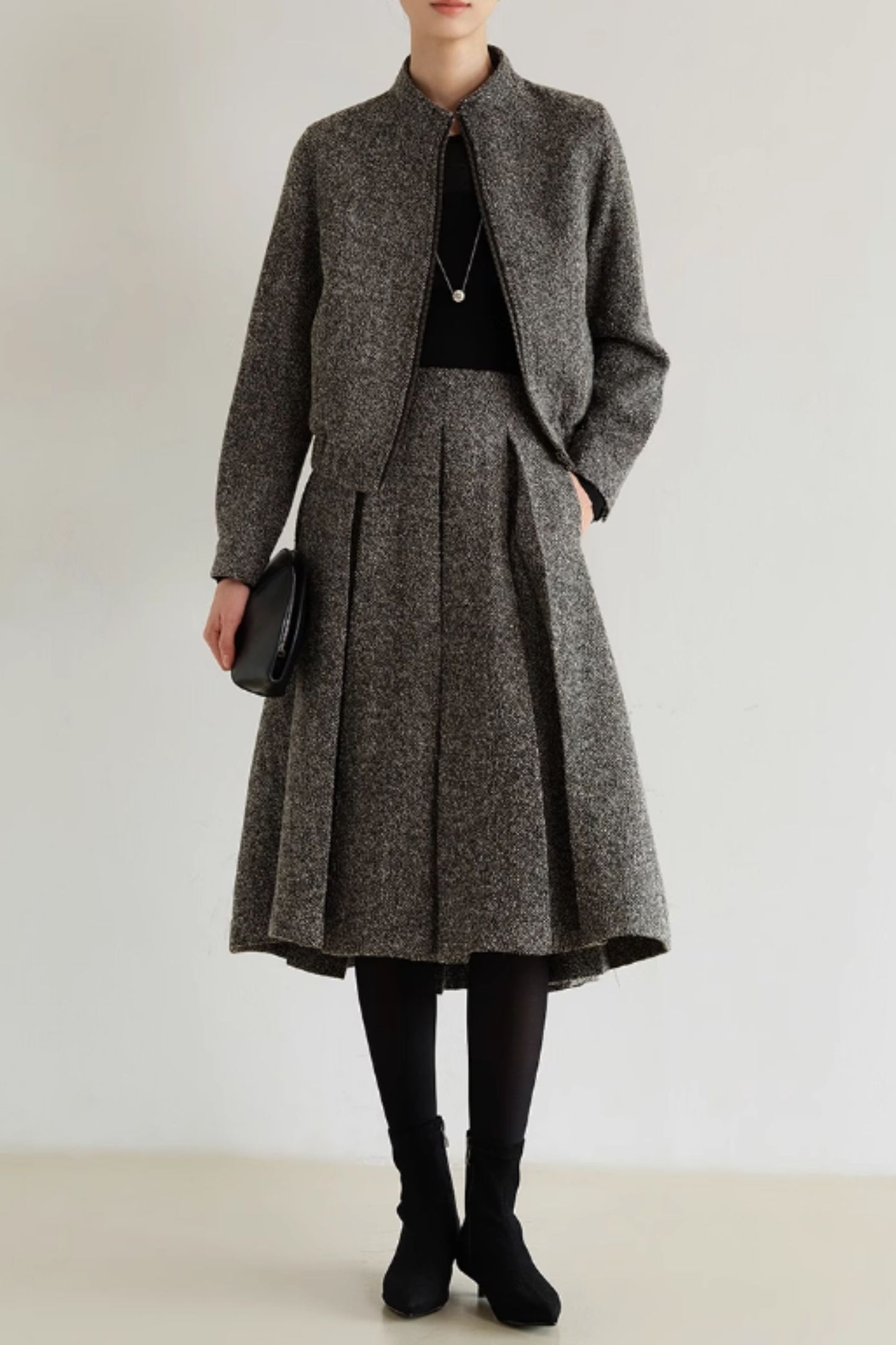 Gray wool set - jacket with wool skirt C5353