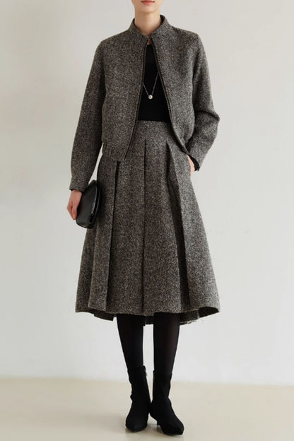 Gray wool set - jacket with wool skirt C5353
