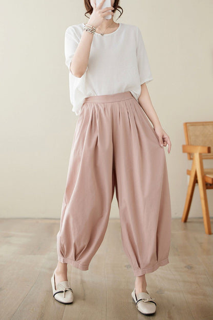 Pink Loose pants with pockets C3971