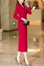 Load image into Gallery viewer, Women&#39;s Red Long Sleeves wool Dress C4171
