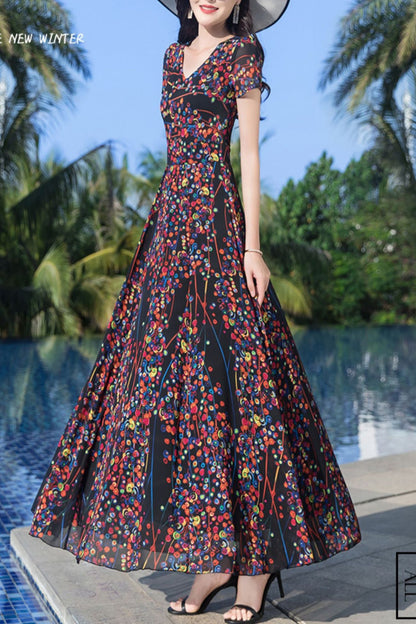 Chiffon flowy long dress C4048