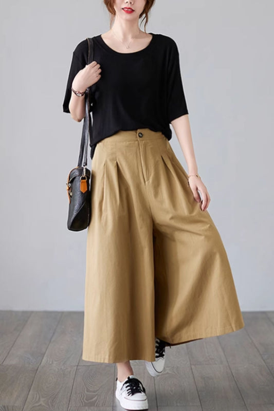 Wide leg cotton pants with pleating details C4429