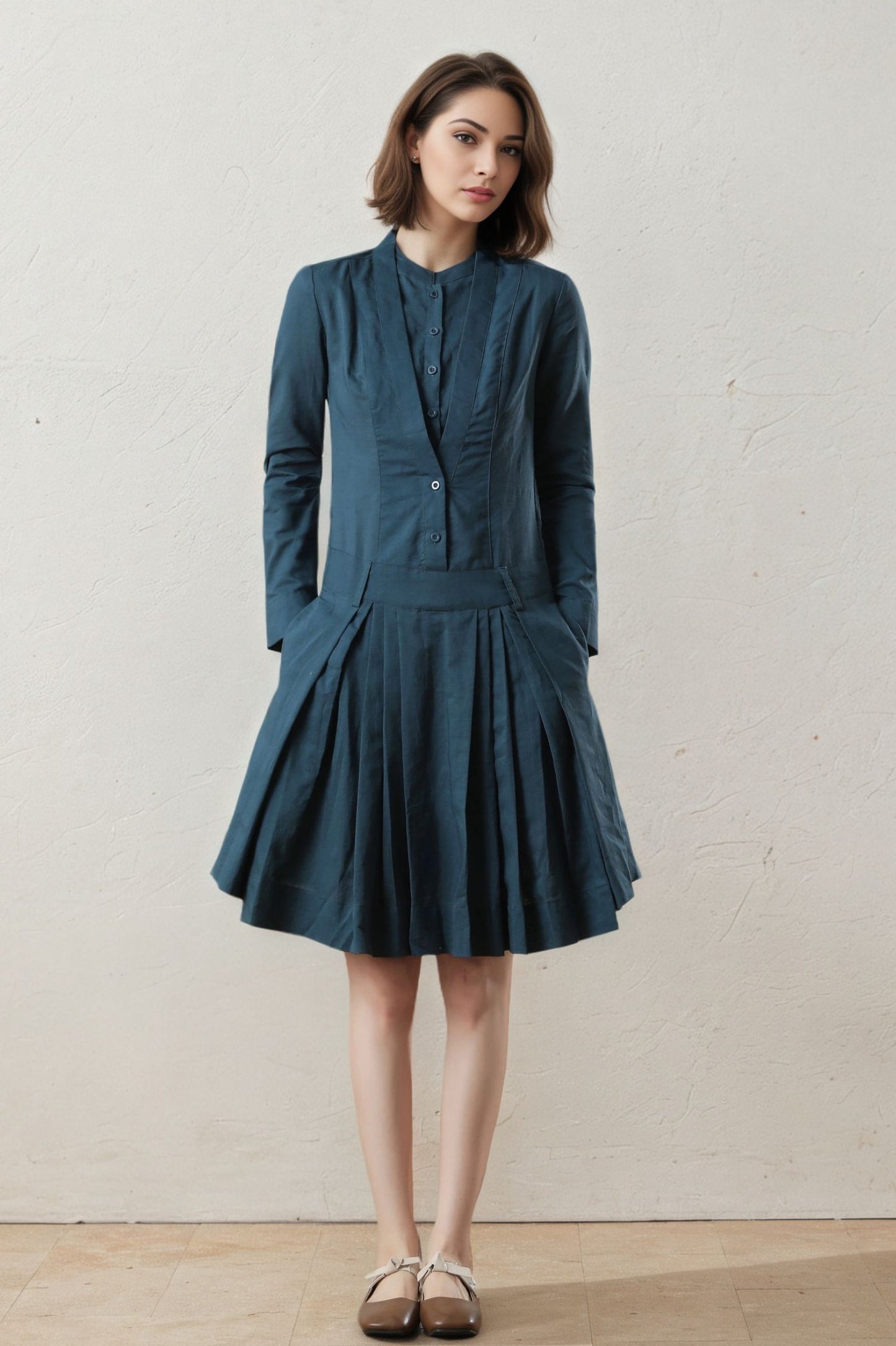 spring drop waist swing linen dress C5398