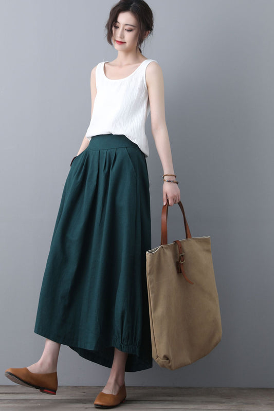 Green Maxi Linen Skirt C1854