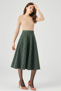 Winter Plaid Midi Wool Skirt C4327