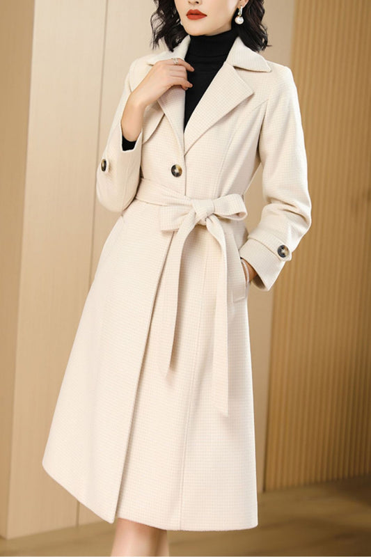 Women's Autumn and winter off white plaid coat C4218