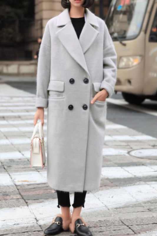 Yellow womens warm long trench wool coat C5168