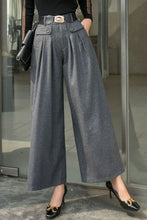 Load image into Gallery viewer, Gray Wide Leg pants palazzo wool pants  C2538
