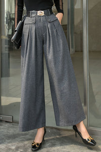 Gray Wide Leg pants palazzo wool pants  C2538