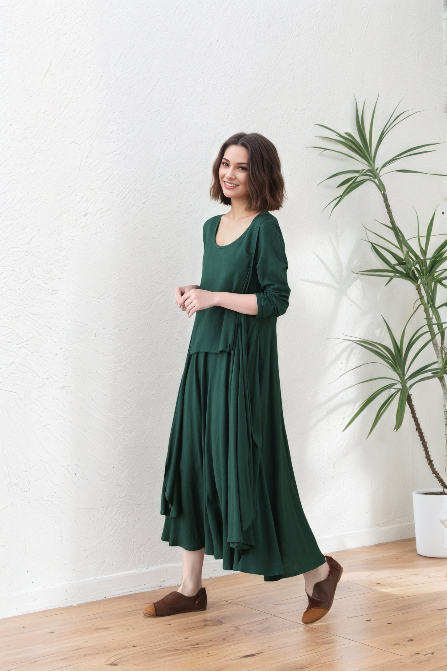 Casual Loose Women Spring Asymmetrical Linen Dress C5418