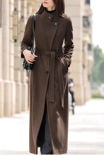 Load image into Gallery viewer, Tie belt long trench wool coat women C4603
