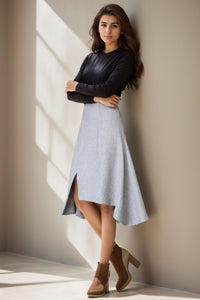 Winter gray wool asymmetrical skirt C4258