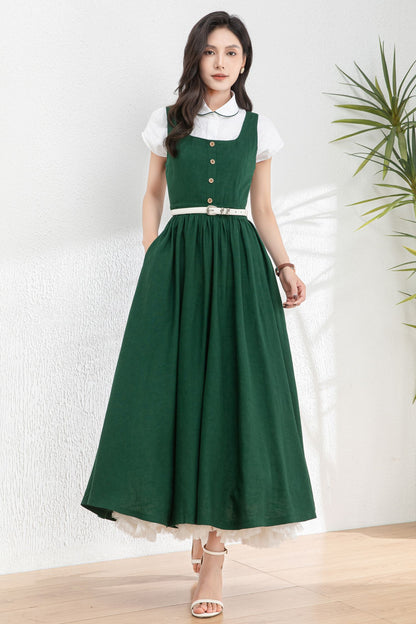 Summer Green Linen Pinafore Dress c4983