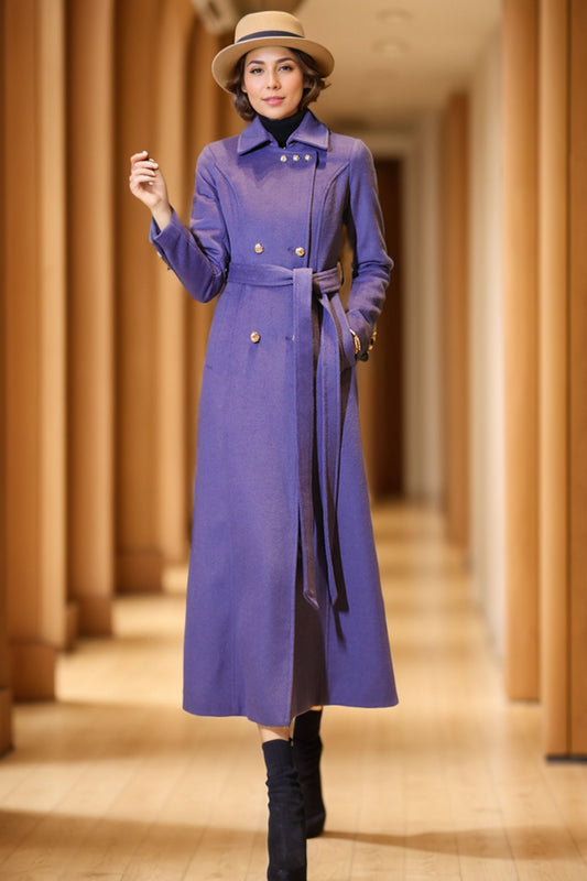 Women's Medium-length Purple coat C4072