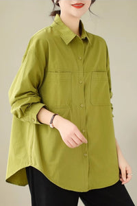 Loose fitting cotton shirt top women C4424