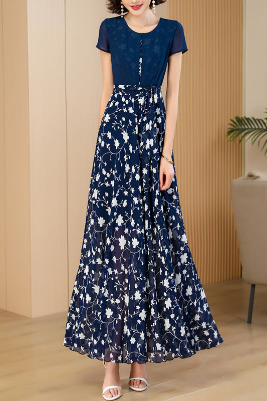 Navy blue summer long dress C4076