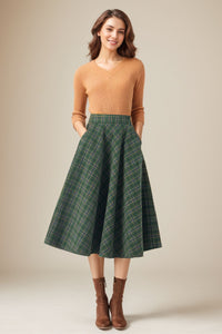 Winter Plaid Midi Wool Skirt C4327