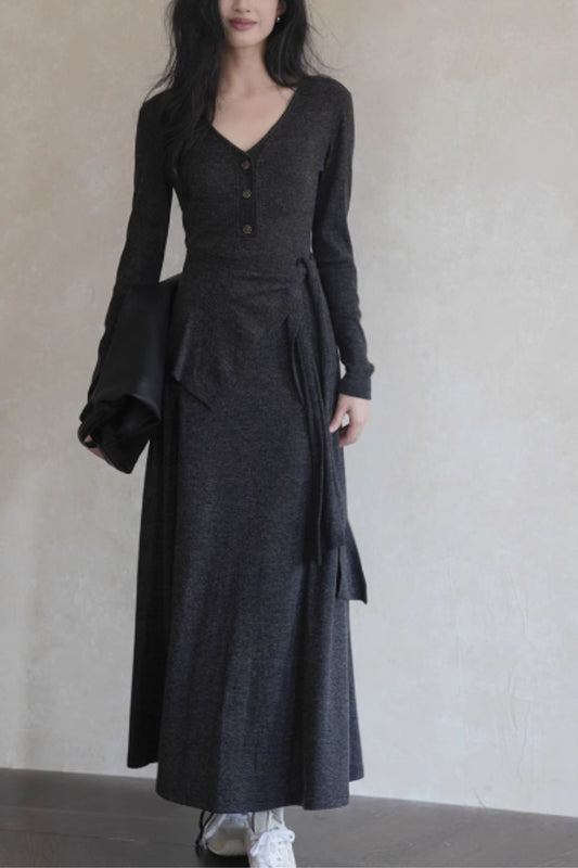 V neck prom maxi knit dress C4608