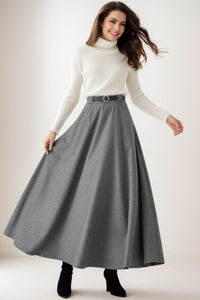 Long Grey Wool Warm Winter Skirt C4264