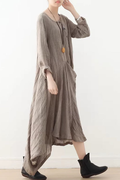 Irregular loose fitting long linen dress women C5424